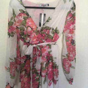 Long Sleeve Sheer Flower Maxi Dress - L/XL